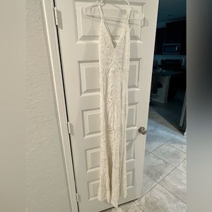 Windsor White Sequin Floor Length Dress with Criss Cross Back